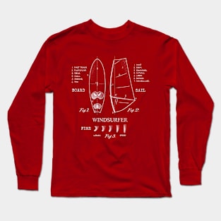 Windsurfer Equipment Gear Board, Sail and Fins Legend Vintage White Drawing Long Sleeve T-Shirt